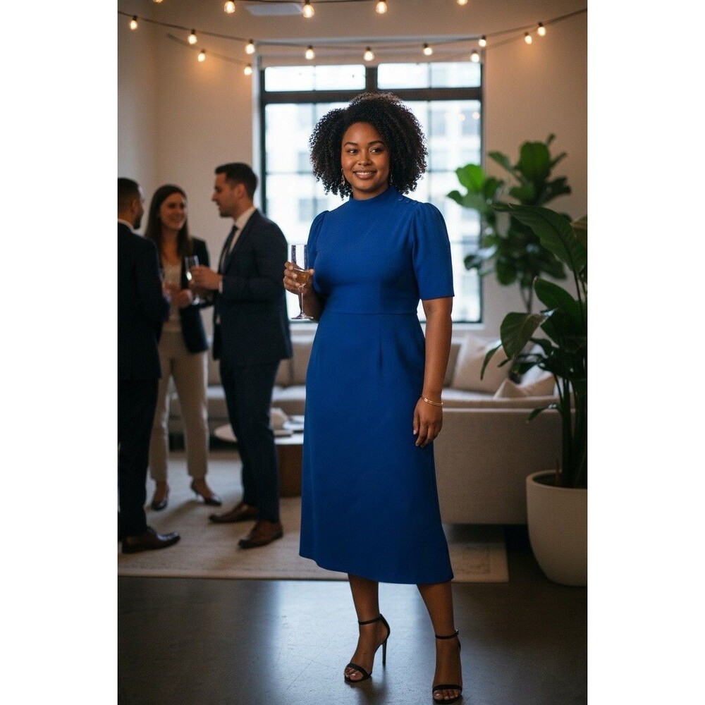 Donna Morgan designer womens royal blue sheath midi dress size 14 party